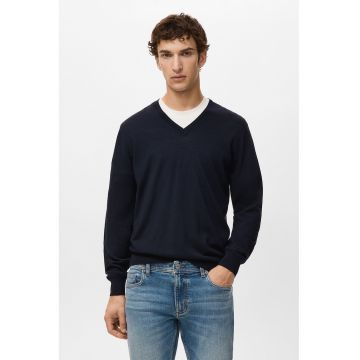 Pulover de lana cu decolteu in V - Albastru ultramarin
