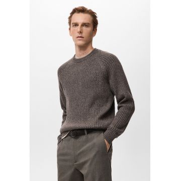 Pulover din amestec de lana cu decolteu la baza gatului - Maro inchis
