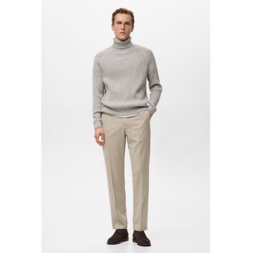 Pulover din amestec de lana cu guler inalt - Gri deschis melange