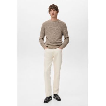 Pulover din amestec de lana - Maro nisip/Bej deschis