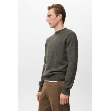 Pulover din amestec de lana si decolteu la baza gatului - Verde inchis