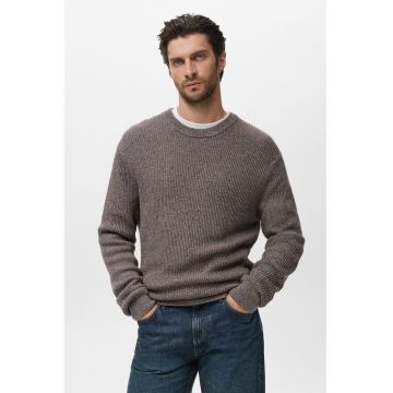 Pulover din bumbac cu decolteu la baza gatului - Maro taupe