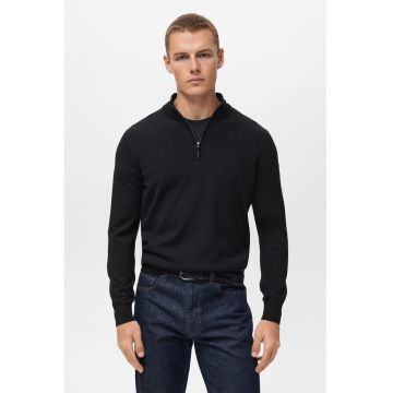 Pulover din lana cu fenta cu fermoar - Albastru ultramarin