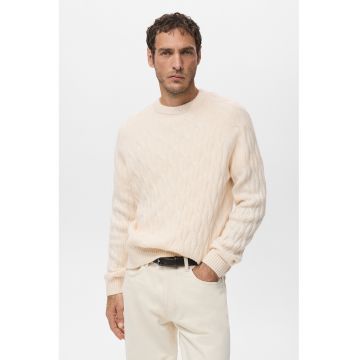Pulover regular fit cu model torsade - Bej deschis