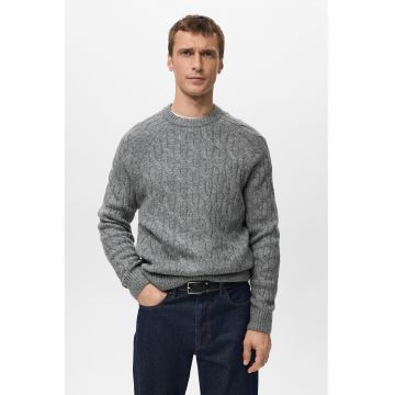 Pulover regular fit cu model torsade - Gri melange
