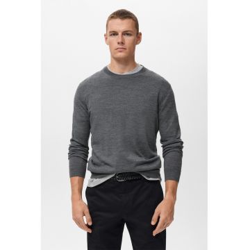 Pulover slim-fit din lana - Gri inchis melange
