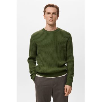 Pulover striat din amestec de lana - Kaki pal