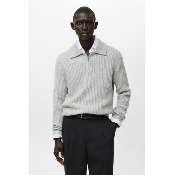 Pulover tricotat polo - Gri deschis