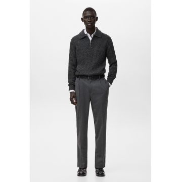 Pulover tricotat polo - Negru melange