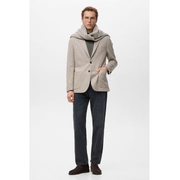 Sacou din amestec de lana cu revere decupate - Bej melange