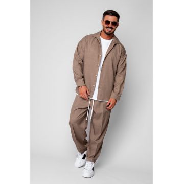 Set Camasa si pantalon lung cu snur Beige 19882 - Bej