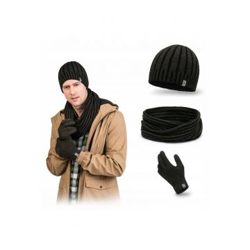 Set de iarna barbati -  caciula cu fleece - incalzitor de gat - manusi - bordo