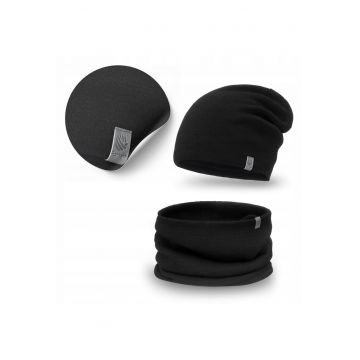 Set de iarna pentru barbati -  caciula cu esarfa 2 in 1 - acril - fleece - multicolor -