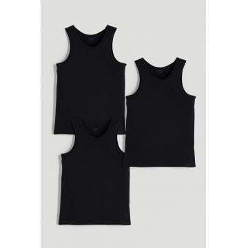 Set de top-uri din bumbac - 3 piese - Negru