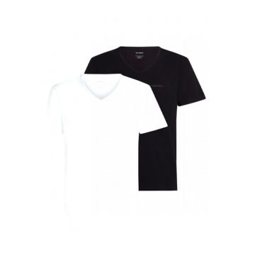 Set de tricouri cu decolteu in V - 2 piese - Alb/Negru