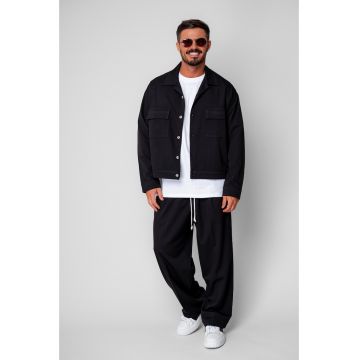 Set Jacheta cu buzunare si pantalon lung Black 19797 - Negru