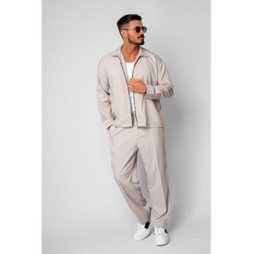 Set Jacheta cu fermoar si pantalon lung Cream 19783 - Crem