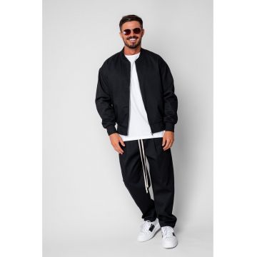 Set Jacheta cu fermoar si pantalon lung drept Black 19900 - Negru