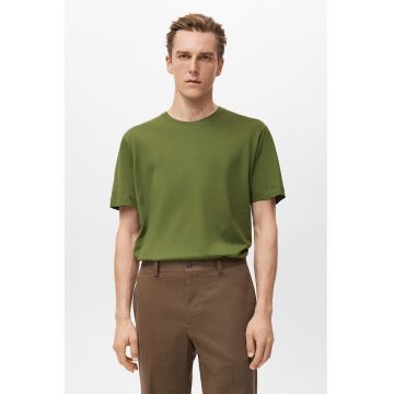 Tricou din bumbac cu decolteu la baza gatului - Verde masliniu