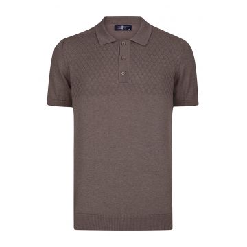 Tricou polo cu terminatii striate - Maro inchis