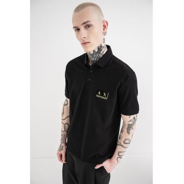 Tricou polo de bumbac cu logo - Auriu/Negru