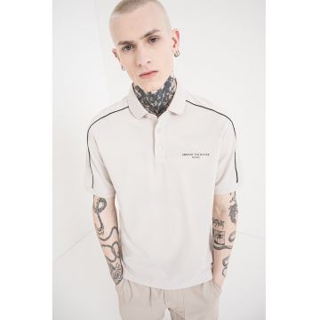 Tricou polo de bumbac cu logo discret - Negru/Gri deschis