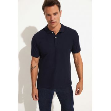 Tricou polo din bumbac pique - Albastru ultramarin