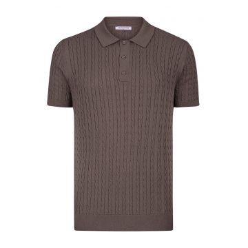 Tricou striat cu guler polo - Maro inchis