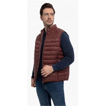 Vesta matlasata cu guler inalt  V-Mer - barbati - bordo - Bordeaux rosu