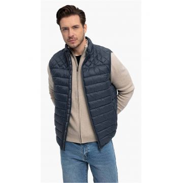 Vesta matlasata cu guler inalt  V-Mer - barbati - denim - Albastru inchis/denim