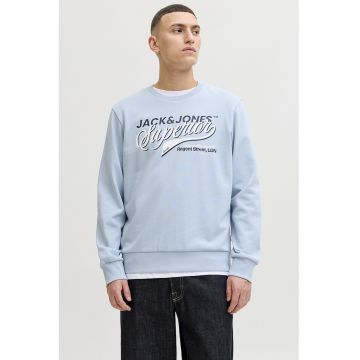 Bluza de trening cu decolteu la baza gatului si imprimeu grafic - Albastru pastel