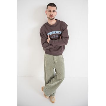 Bluza de trening cu decolteu la baza gatului si imprimeu - Maro inchis