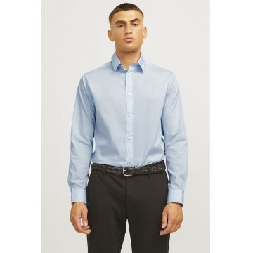 Camasa din amestec de bumbac cu guler clasic - Albastru glaciar