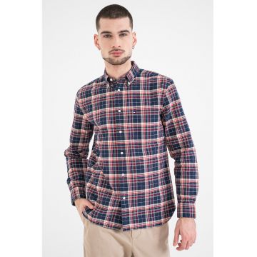 Camasa din bumbac cu model in carouri - Rosu/Alb murdar/Bleumarin