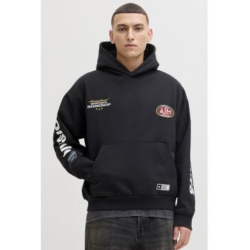 Hanorac cu imprimeu si detalii aplicate - Alb/Negru