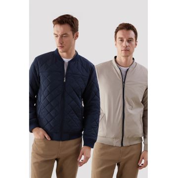 Jacheta matlasata reversibila - Maro taupe deschis/Bleumarin