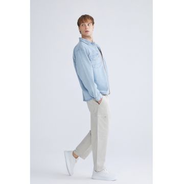 Pantaloni cargo cu talie ajustabila - Alb murdar