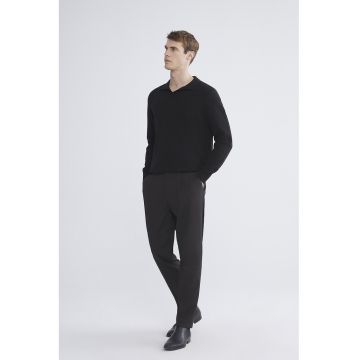 Pantaloni uni eleganti cu talie medie - Negru
