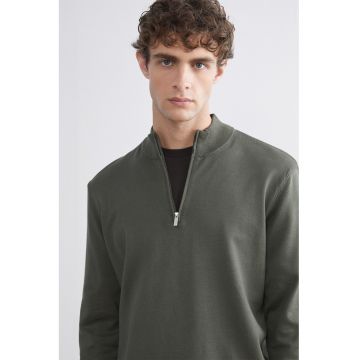 Pulover cu fenta cu fermoar - Grej