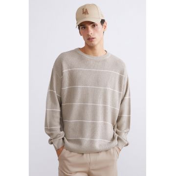 Pulover lejer cu model in dungi - Bej