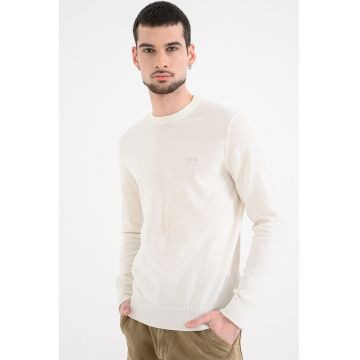 Pulover tricotat fit cu decolteu la baza gatului - Alb murdar