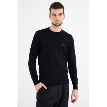 Pulover tricotat fit cu decolteu la baza gatului - Negru
