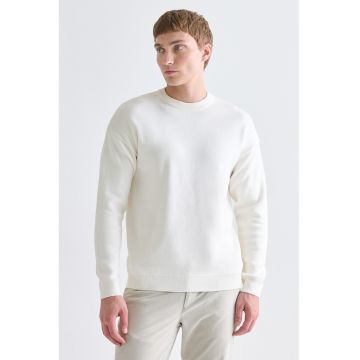 Pulover unisex cu decolteu rotund si maneci cazute - Alb murdar