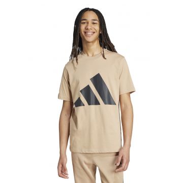 Tricou cu decolteu la baza gatului si imprimeu logo - Negru/Maro camel