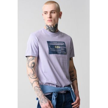 Tricou cu imprimeu si decolteu la baza gatului Dune - Lila pal