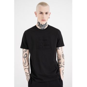 Tricou de bumbac cu decolteu la baza gatului - Negru