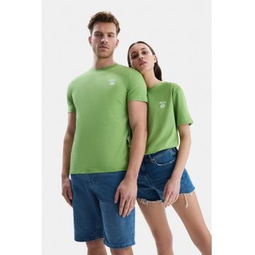 Tricou de bumbac cu decolteu la baza gatului - Verde sparanghel