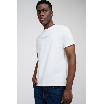 Tricou de bumbac cu imprimeu foto pe partea din spate - Alb/Gri