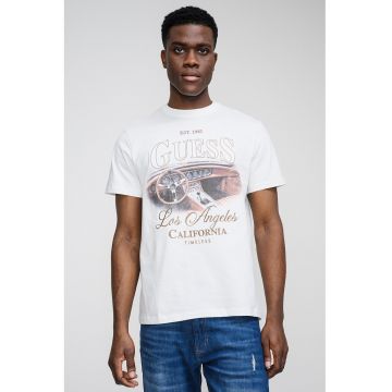 Tricou de bumbac cu imprimeu logo - Alb/Maro deschis