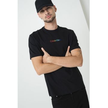 Tricou de bumbac cu imprimeu logo - Negru/Portocaliu/Albastru
